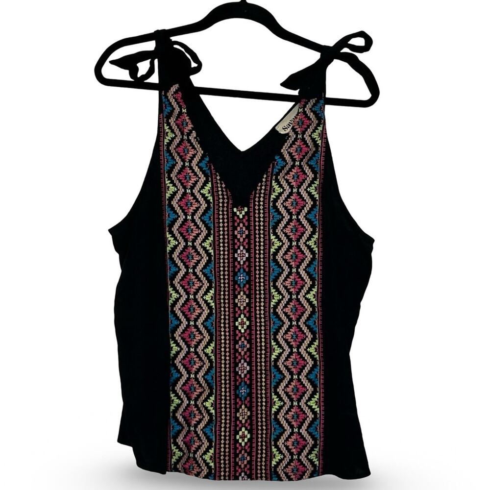 Savanna Jane Reva Embroidered Cotton‎ Linen Blend Tank Size Large Tribal Geo